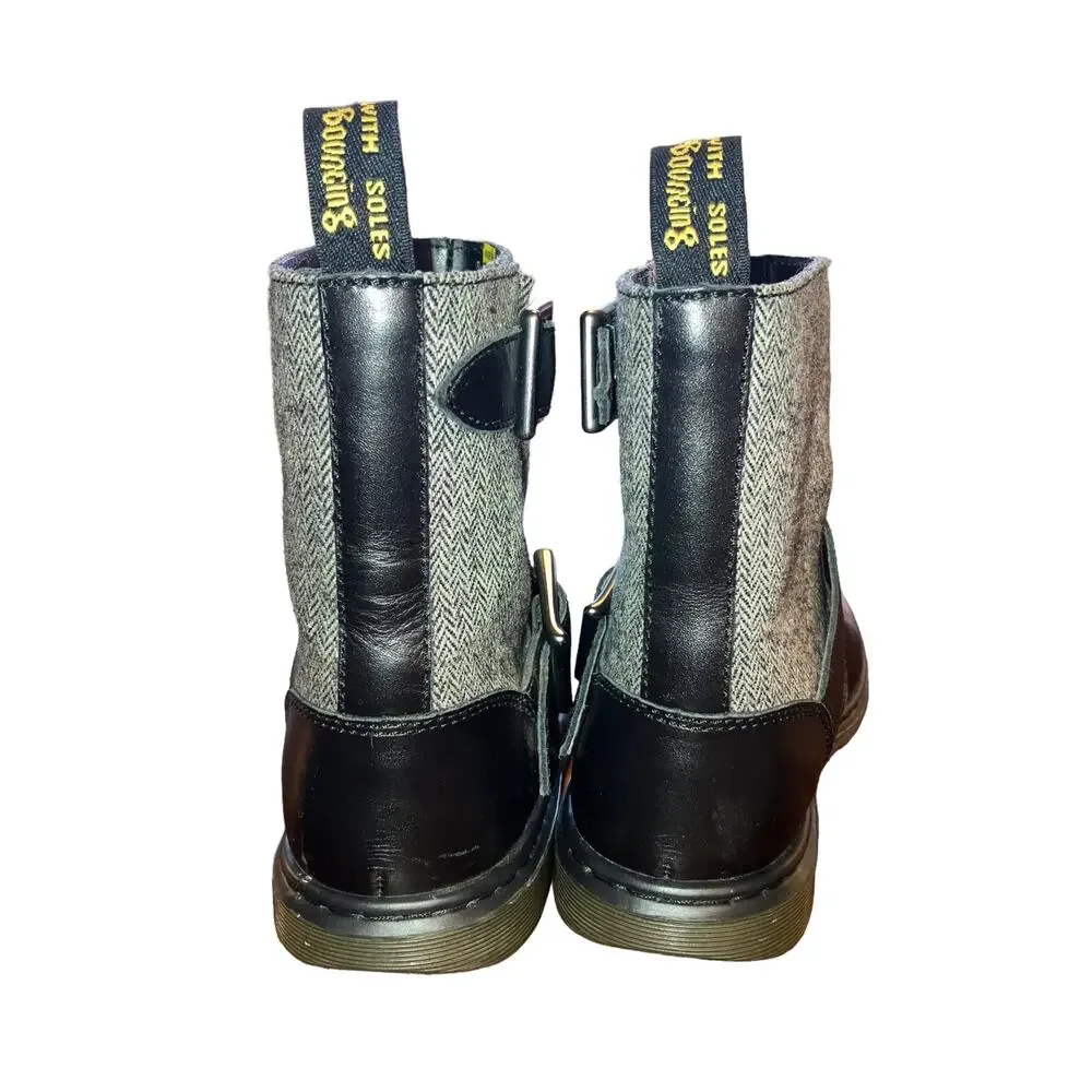 Dr. Martens Gayle Biker Boots with Houndstooth Black and White Tweed- EU 36 US 5